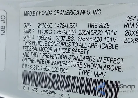 2020 Acura Rdx A-Spec Package z USA, uszkodzony, nr VIN 5J8TC1H62LL003361